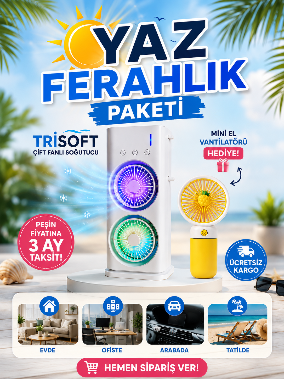 Trisoft 3 Kademeli Buharlı Çift Fanlı Hava Soğutucu